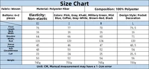 Detailed size guide for Y2K long sleeve jacket featuring fabric and dimension specifications