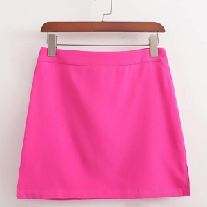 Jupe trapèze Y2K rose vif à taille haute avec de fines fentes latérales pour femmes