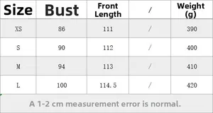 Size chart for Y2K French style crochet knit dress with chest and length dimensions