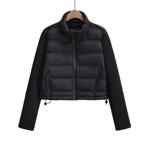 Damen Y2K Pufferjacke Gespleißt Langarm Stehkragen Gesteppt Warm Wattierter Mantel Reißverschlusstaschen Kordelzug Saum Oberbekleidung