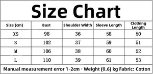 Detailed size chart for Y2K street style cotton tweed shirt jacket showing XS to L dimensions