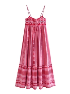 Bohemian Crochet Patchwork Cami Maxi Dress Women Y2K Ethnic Print Sexy French Style Tassel Embroidery Sleeveless Long Dress
