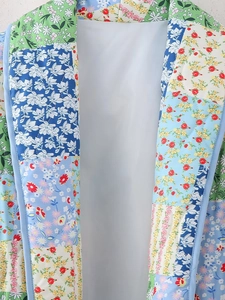 Quilted patchwork floral jacket for women with Y2K vintage style and blue piping detail