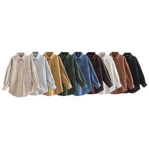 Women's oversized lapel shacket with front pockets in multiple solid colors for autumn