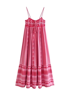 Y2K French style crochet knit maxi dress with ethnic print and tassel details