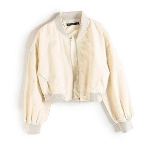 Veste Bomber Courte Femme Y2K Streetwear Coupe Slim Col Rond Fermeture Éclair Métallique Style Pilote Couleur Unie Mode Automne