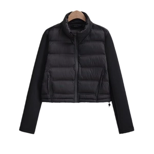 Schwarze Damen Hybrid-Steppjacke im Y2K-Stil mit Stehkragen und glatten Ärmeln