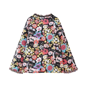 Detailed view of Y2K floral quilted jacket with colorful print and diamond stitching