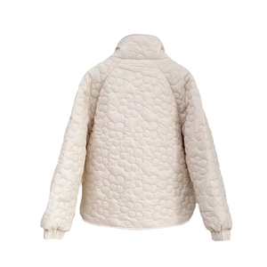Y2K Beige Steppjacke für Damen mit floralem Muster, Stehkragen und elastischen Bündchen