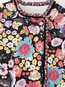 Y2K floral quilted jacket featuring colorful flower prints and soft fleece lining