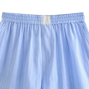 Women's Y2K blue and white striped summer shorts with a comfortable elastic waistband
