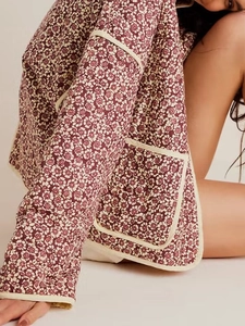 Veste matelassée Y2K avec motif floral vintage et coupe décontractée ample