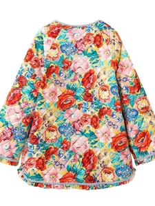 Veste matelassée pour enfants avec motifs floraux vifs et détails de bordures rayées