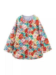 Veste matelassée pour enfants avec motif floral, manches cloche et style vintage