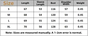 Size chart showing length, chest and sleeve dimensions for women wool coat jacket