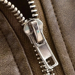 Y2K French vintage washed brown faux leather jacket featuring a premium metal zipper detail