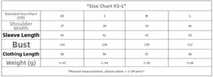 Detailed size chart for Y2K long sleeve fleece jacket showing XS to L measurements
