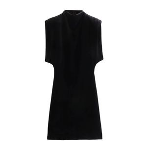 Women's Y2K Sleeveless Velvet Midi Dress Slim Fit High Neck Structured Shoulder Back Zip Solid Color Streetwear Party Dress