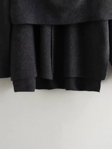 Y2K knit long sleeve jacket with asymmetric scarf and layered dark grey hem detail