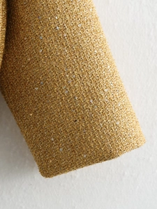 Short Y2K tweed jacket with gold metallic thread and sparkling silver sequins detail
