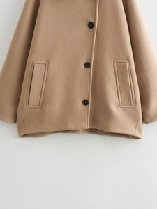 Y2K loose camel wool coat with single-breasted buttons and notch lapel for women