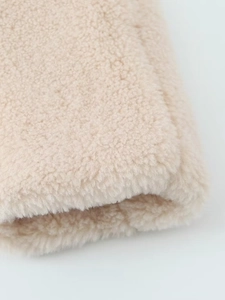 Women's Y2K soft sherpa fleece jacket in beige with warm texture and spring buckle detail