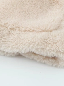 Beige Y2K fleece jacket with round neck and spring buckles, cozy fleece texture view