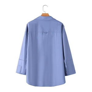 Chemise en popeline rayée Y2K pour femme, bleu clair, coupe ample avec détail de pli au dos