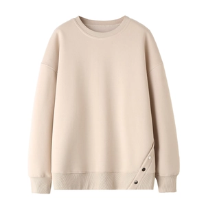Y2K oversized crewneck sweatshirt in apricot with decorative diagonal hem buttons