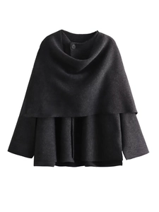 Women's Asymmetric Scarf Collar Knit Jacket Casual Loose Short Cardigan Solid Color Long Sleeve Knitwear Coat