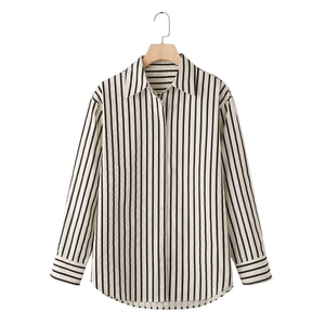 Women Y2K Vintage Vertical Striped Long Sleeve Shirt Fashion Casual Button Down Lapel Blouse Streetwear Spring Autumn Tops