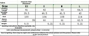 Detailed size chart for the long sleeve bow blouse showing XS to L measurements