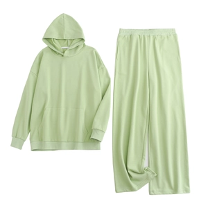 Ensemble Décontracté Femme Sweat À Capuche En Coton Éponge Et Pantalon Large Couleur Unie Loungewear Sportif