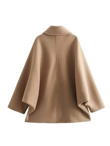 Women's camel oversized wool-texture cape coat with lapel collar and single-breasted design