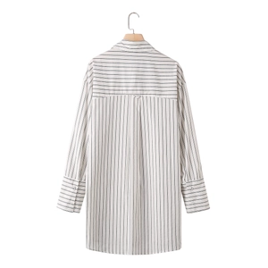 Women's vertical striped long sleeve shirt with horizontal shoulder back yoke detail