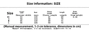 Size chart for the Y2K gold-printed long-sleeve shirt with measurements from XS to L