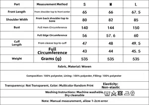 Detailed size chart for Y2K vintage colorful printed V-neck long sleeve cotton jacket