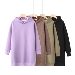 Women Y2K Oversized Hoodie Mid-long Cotton Fleece Warm Solid Color Long Sleeve Sweatshirt Casual Streetwear Hooded Top