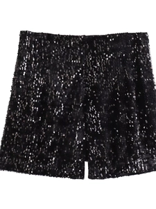 Pantaloncini in Paillettes a Vita Alta Y2K Donna Sexy Lucidi per Festa Clubwear Streetwear Nightclub Pantaloncini Casual