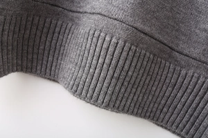 Close-up of high-elastic rib knit hem and fine texture on a dark grey sweater