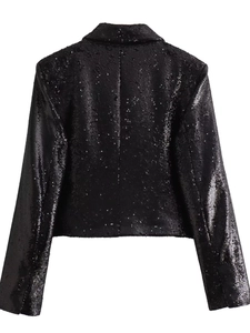French style Y2K black sequin cropped blazer jacket for women with a detailed back view