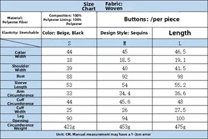 Tableau des tailles détaillé pour haut court à paillettes Y2K avec mesures en CM