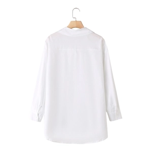 Classic white long sleeve poplin shirt for women with back yoke and pleat detail