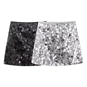 Mini-jupe Sexy à Taille Haute pour Femmes Paillettes Brillantes Ligne A Bodycon Party Clubwear Jupe Courte