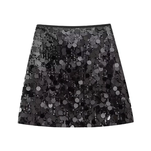 Mini-jupe à paillettes noires de style Y2K à taille haute pour femmes et soirées