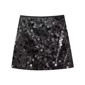 Mini-jupe noire Y2K à grands sequins scintillants avec taille haute pour style de fête