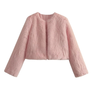 Veste en Fausse Fourrure Y2K pour Femmes Manteau Court Doux Manches Longues Couleur Unie Chaud Vêtement d'Extérieur d'Hiver Streetwear Veste en Peluche Courte Élégante