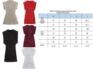 Tableau des tailles détaillé pour robe mini à paillettes Y2K avec épaulettes