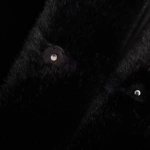 Y2K minimalist black faux fur aviator jacket with premium silver snap buttons