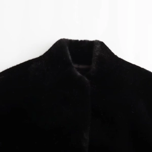 Chic black faux fur aviator jacket for women featuring a thick textured collar